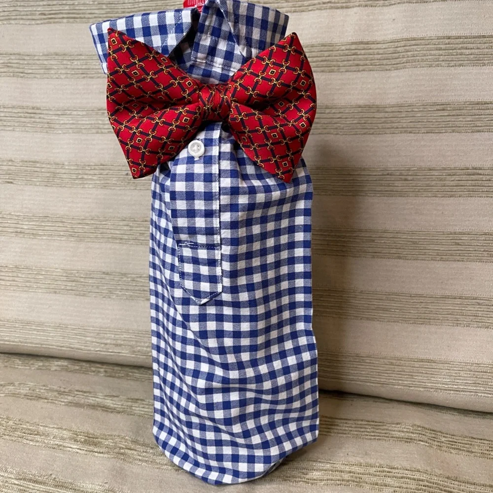 Handcrafted Wine or Liquor Bottle Gift Bag Made From Dress Shirt and Tie